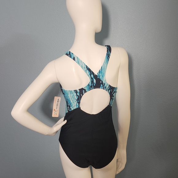 Elegant Black and Blue One-Piece Swimsuit - Picture 2 of 2